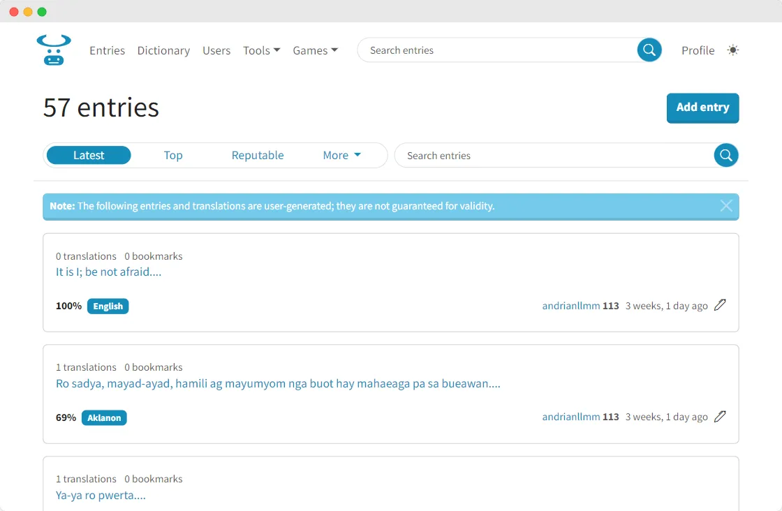Browse Entries